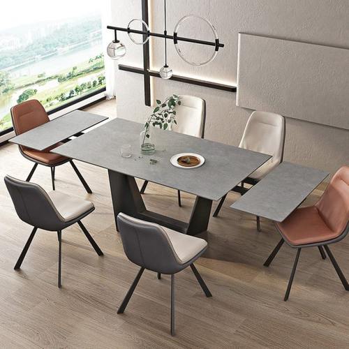 岩板餐桌2021新款现代简约轻奢家用小户型可伸缩折叠意式极简餐桌