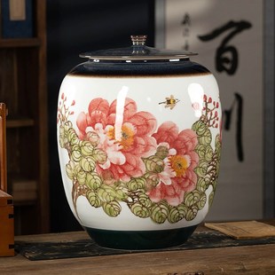 景德镇陶瓷米缸油缸水桶25斤50斤家用带盖密封防潮虫存茶叶储物罐
