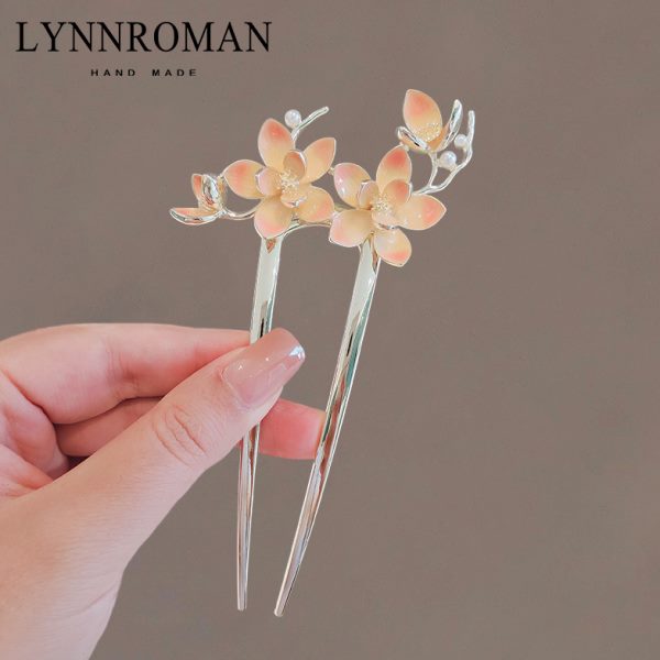 LYNNROMAN古风桃花U型发簪气质简约现代日常簪子高级感新中式发钗
