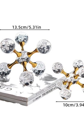 现代轻奢几何十字架金属水晶分子球客厅摆M件样板间桌面装饰电视