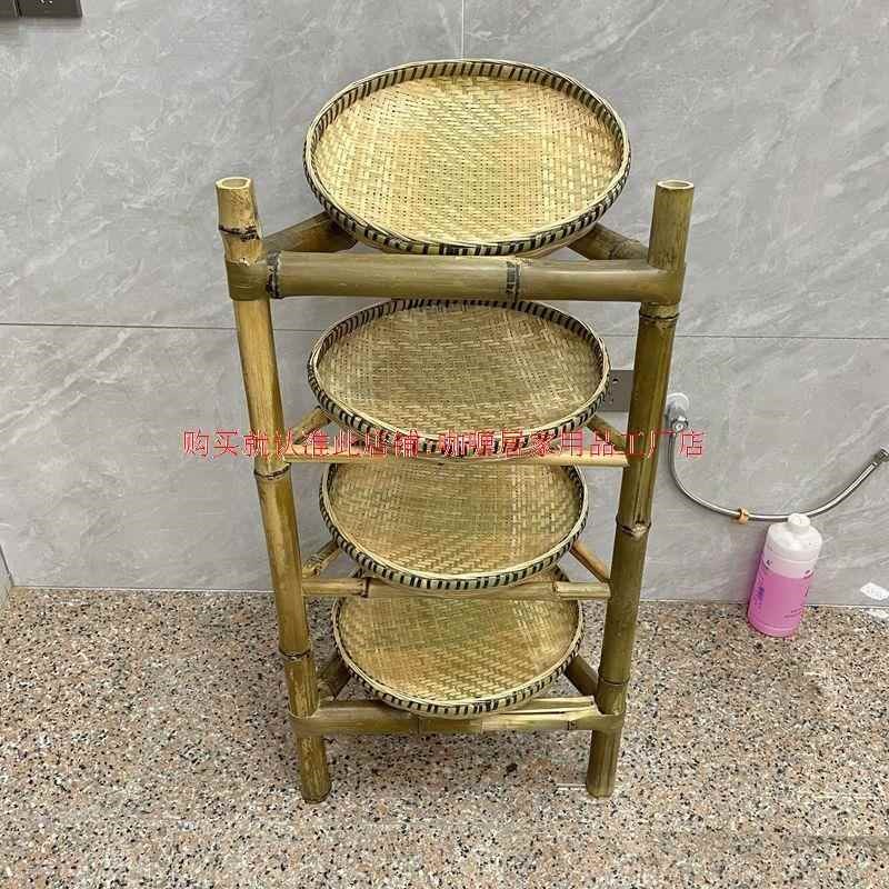 市井火锅架晾晒干货n竹艺篮子晾青厨房三角简易家用小吃竹筐制茶