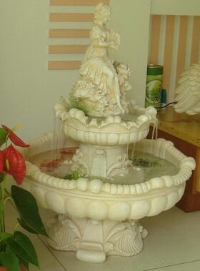 喷泉摆件雕塑鱼池玻璃钢流水庭院落地装饰福祝欧式工艺品摆设人物