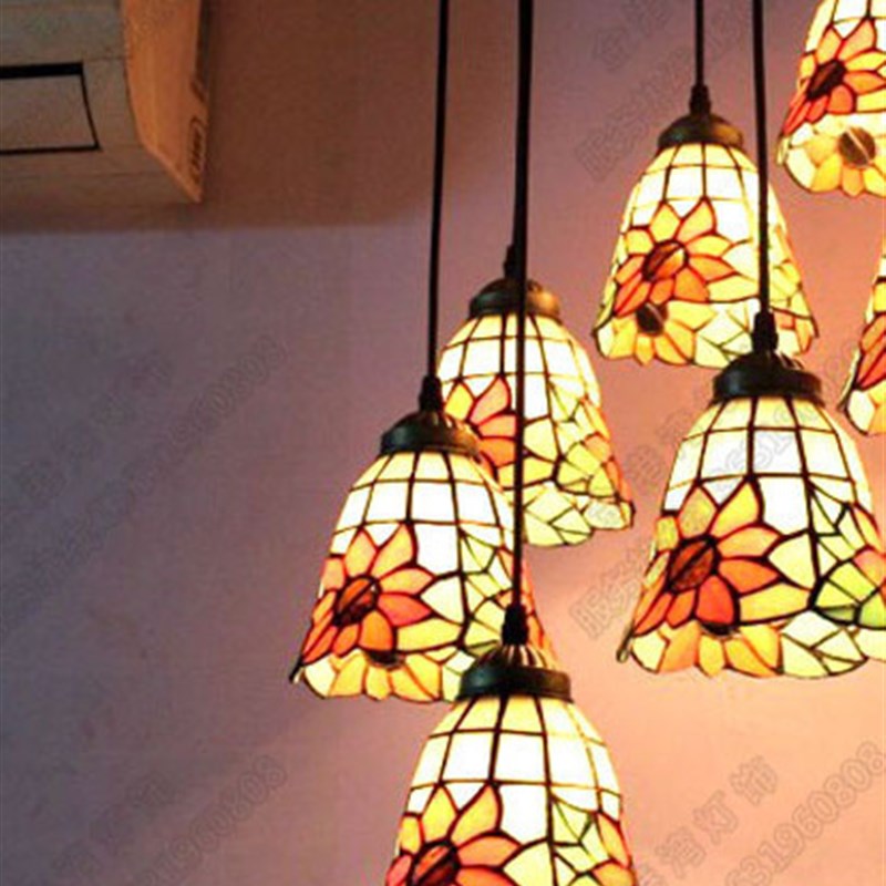 田园向日a葵风格复古吊灯个性创意铁艺酒吧吧台餐厅吊灯多头咖啡