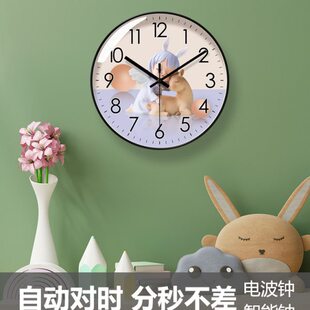 时钟波娃娃钟表儿童612对挂钟客厅钟电挂表钟挂墙5自动静音可爱时