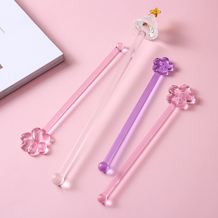 玻璃搅拌a棒樱花爱心猫爪引流棒咖啡奶粉搅拌棒可爱少女透明