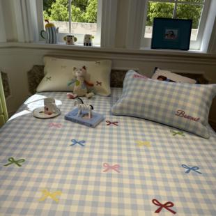 少女大版印花蓝格蝴蝶结冰丝藤软席夏凉席床席款三件套柔软1.5m米