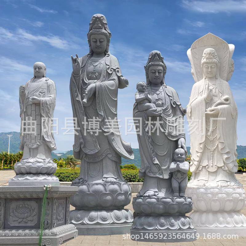 厂家供应汉白玉石雕观音像滴水南海三面观音菩萨寺庙佛像