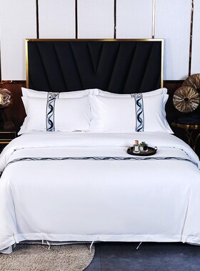 纯白色床单四件套酒店q民宿风被子枕芯七件套床笠布草床品定制宾