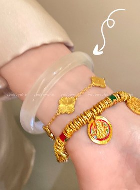 韦雪同款沙金烧蓝珐琅财神胖福手链女E2025新款轻奢高级感大气手
