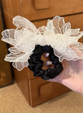 优依家 款式好看特别 白色网w纱花朵发圈 少女气质 马尾头花 发绳