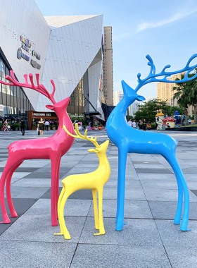 抽象麋鹿雕塑商场美陈梅花鹿动物装饰户外玻璃钢摆件X园林景观小