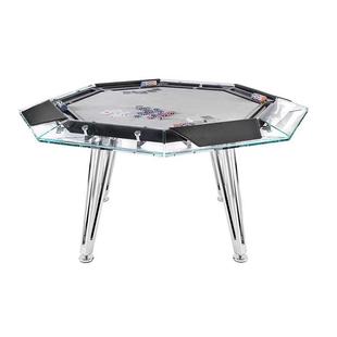 台桌设计师玻璃棋牌桌多人德州专用扑克桌 高端会所俱乐部竞技筹码