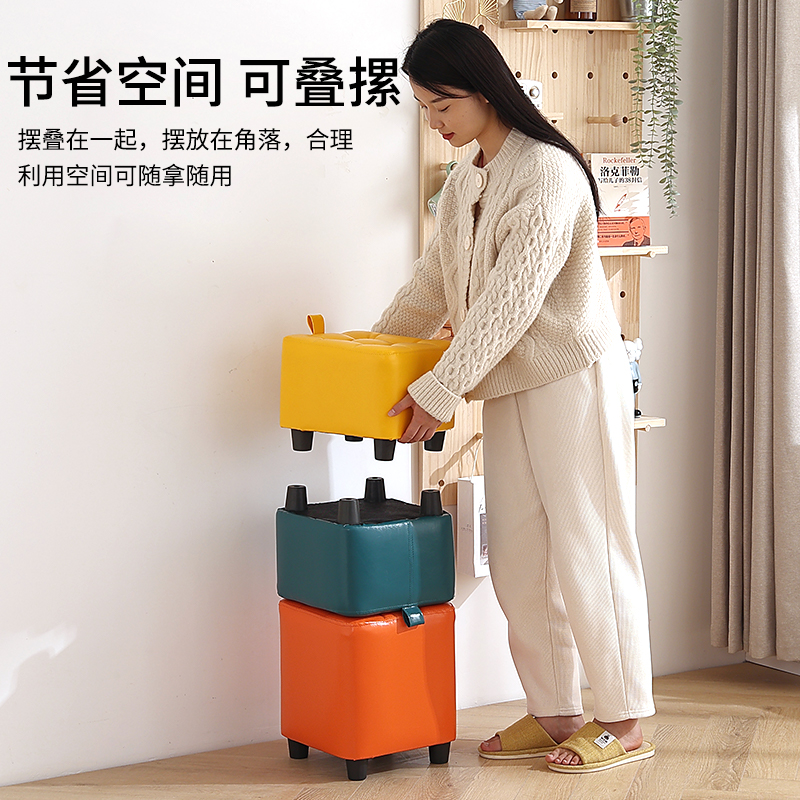 客厅小凳子创意方皮凳子时尚沙发凳茶几凳实木家用小板凳矮凳皮墩