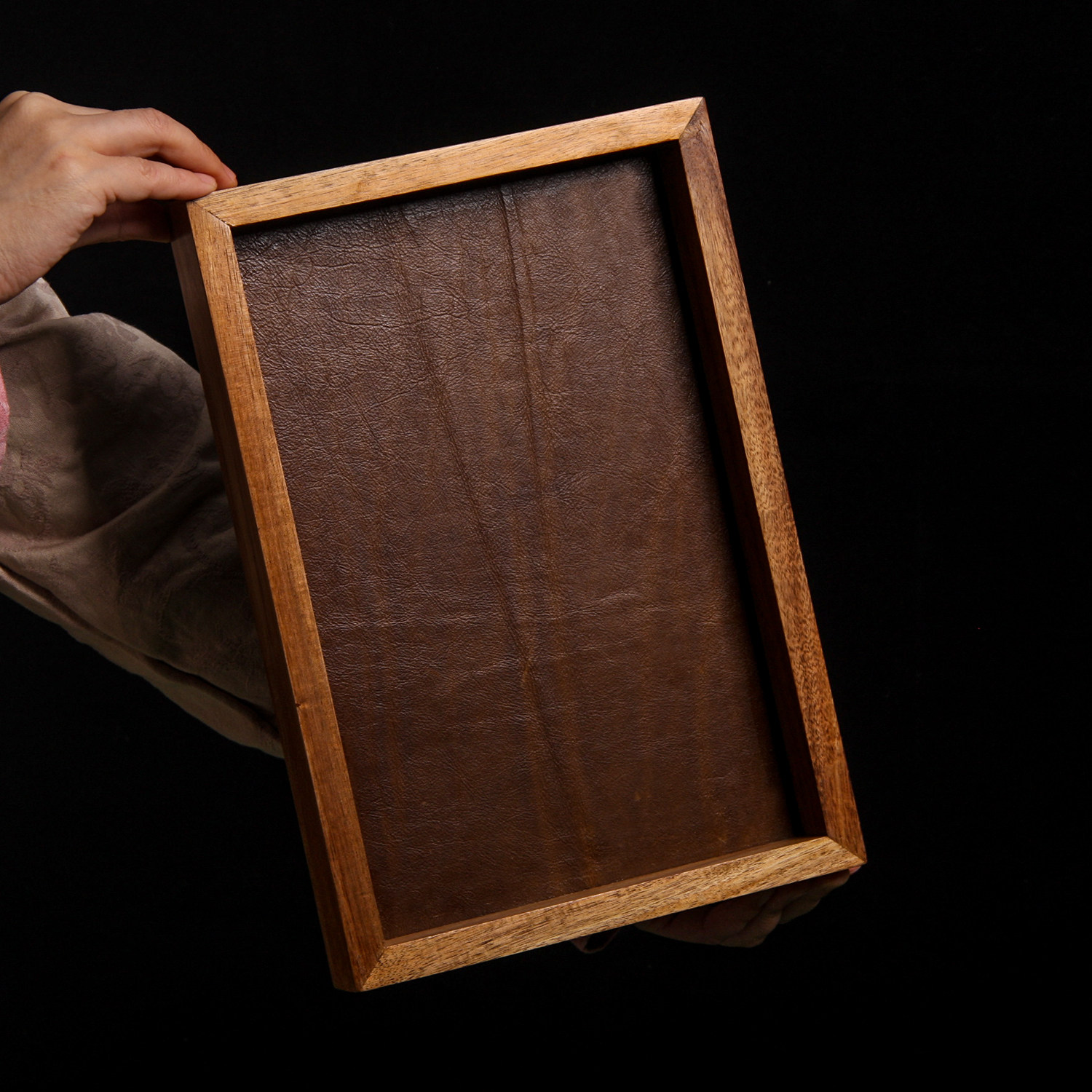 轻奢木质家用贝壳片收纳托盘头层牛皮实木香薰托盘长方形实木茶盘,家居饰品,香薰托盘,淘宝优惠券,粉丝福利购,淘宝优惠卷