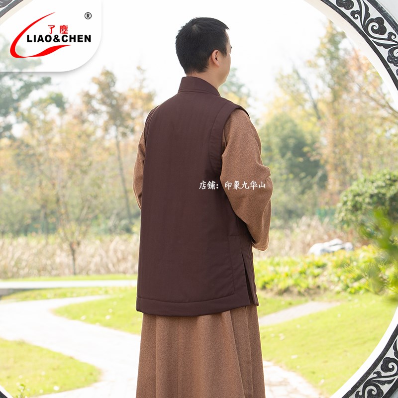 [厂家发货]了尘冬季僧人棉衣马甲加厚加棉僧服短伽蓝褂背心夹袄