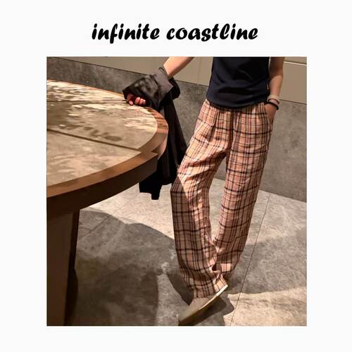 INFINITE COASTLINE/无垠海岸20068【杏桃】炭格裤/色织亚麻