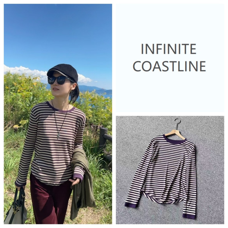 INFINITE COASTLINE/无垠海岸春晓12445百搭款紫条纹羊毛混纺上衣