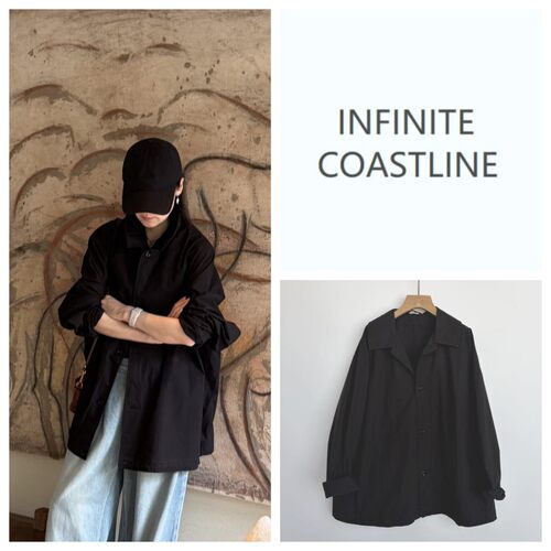 INFINITE COASTLINE/无垠海岸12631【挽袖】黑风衣外套
