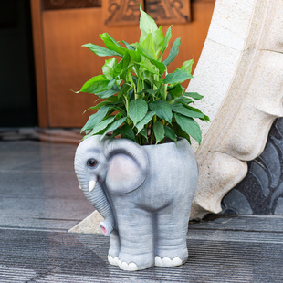 创意树脂动物花盆大象雕塑落地摆件别墅花园庭院装饰大号园艺花器