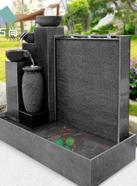 花岗岩水幕墙大型假山流水喷泉鱼池石雕摆件室内摆设花园庭院水景