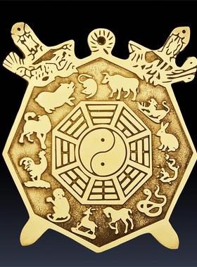 铜双剑十二生肖八卦盾牌摆件 纯铜平面八卦镜子 家用路冲尖角挂件