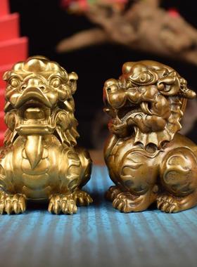 铜祥瑞麒麟手把件文房镇纸招财瑞兽工艺品随身把玩手把件摆件家饰