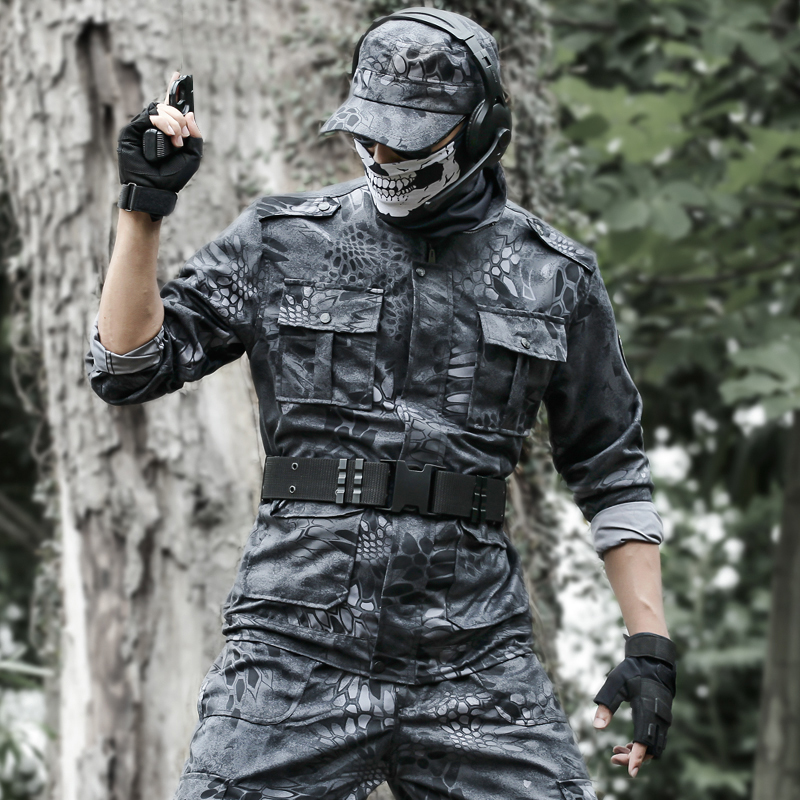正版黑蟒纹迷彩服套装男秋冬战术工作服耐磨透气S训作服工装军训