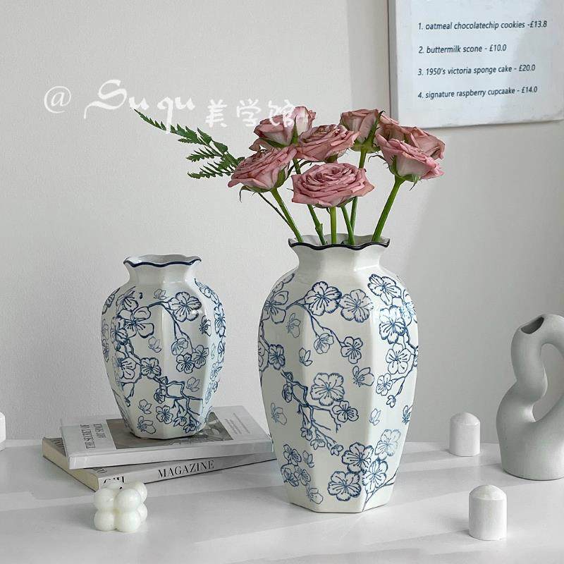 新中式小青花瓷花瓶水养玫瑰鲜花插花高级感客厅书房复古装饰摆件,鲜花速递/花卉仿真/绿植园艺,花瓶,淘宝优惠券,粉丝福利购,淘宝优惠卷
