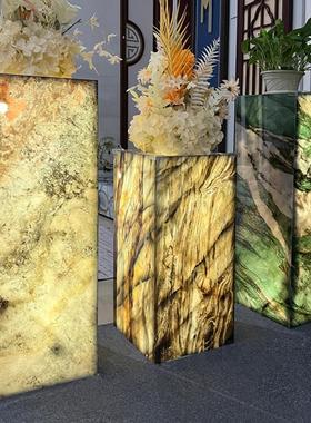 透光奢石底座入户玄关装饰摆饰客厅落地雕塑增高摆台立柱岩板花架