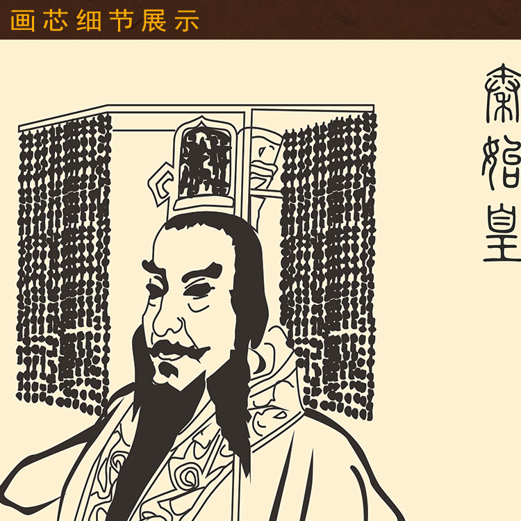 秦始皇画像 嬴政挂画 人物画国画 装饰画 已装裱绢布画卷轴画定制