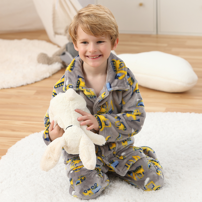 秋冬儿童加厚加密法兰绒睡衣套装男童珊瑚绒卡通宝宝双面绒家居服