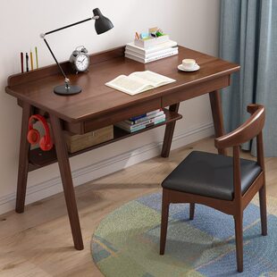 北欧学习家用电脑桌卧室带学生儿童实木书桌写字台书架子组合简约