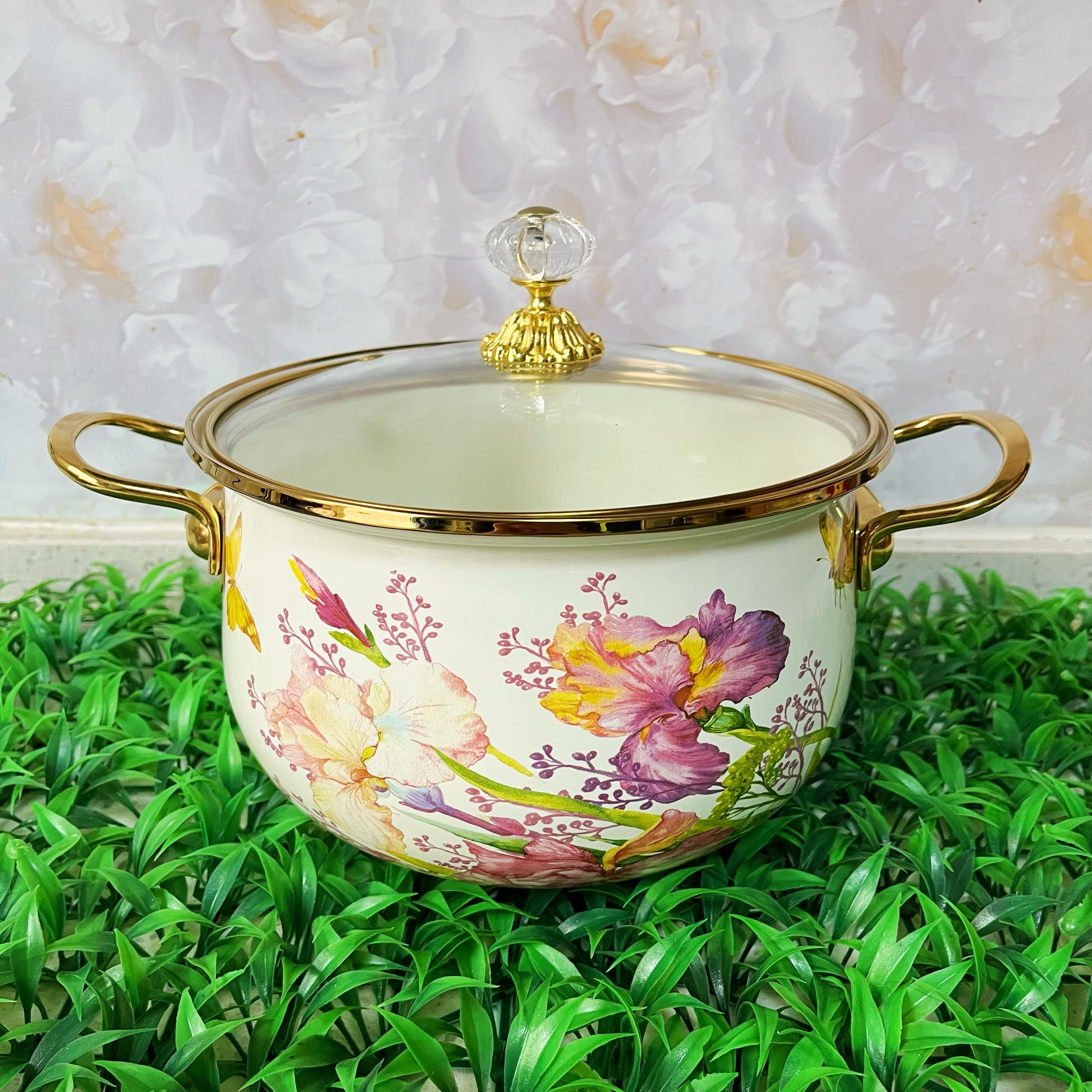 珐琅搪瓷22cm土耳其汤锅家用双耳炖锅加厚电磁炉燃气通用带盖汤锅