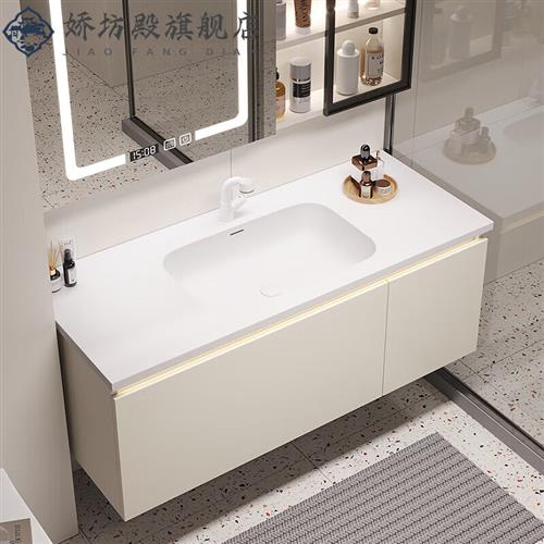 绮美石一体盆 可生耐一体盆手替绮美石奶油风浴室柜组.合卫丽间洗