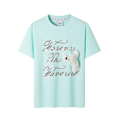 治愈小熊装饰字母印花短袖女