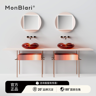 MonBlari琬宝丽人造石树脂花瓣卫生间浴室柜组合双盆洗漱台洗手盆