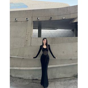 自带胸垫 丽丝羊绒丰胯裙 网纱露腰显瘦褶皱鱼尾连衣 BETTER