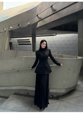 BETTER ME 黑色西服外套中式气质长袖时尚复古秋冬优雅