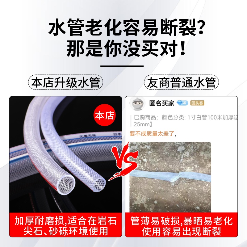 水管软管透明PVC蛇皮管家用4分6分1寸浇菜洗车花园管万能塑料管子