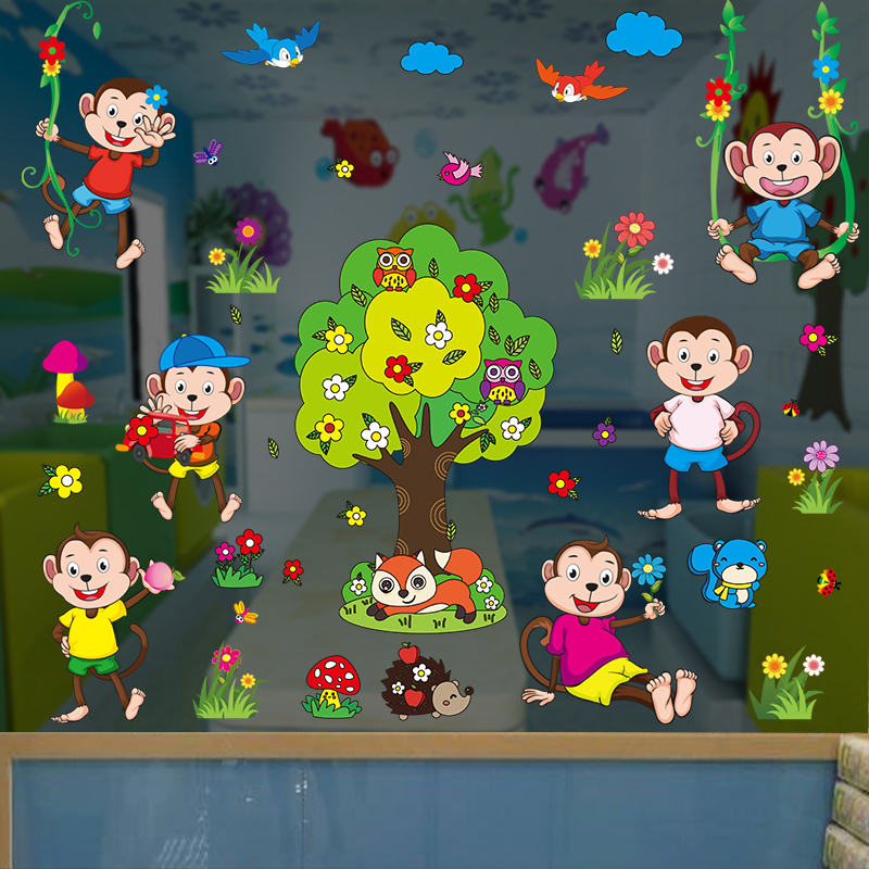 卡通玻璃窗贴 装饰 个性创意静电贴纸幼儿园教室窗户玻璃贴画双面图片