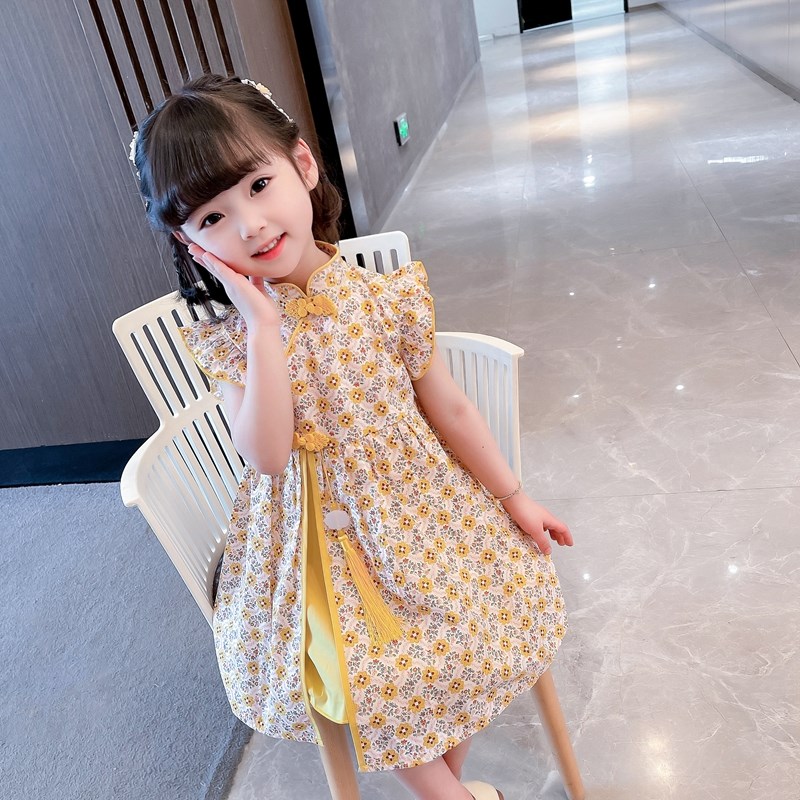 女童连衣裙夏季2023新款时髦旗袍裙小童女宝宝儿童装夏装汉服裙子