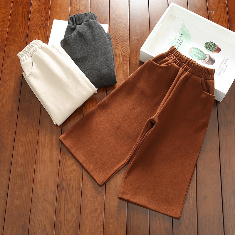 女童裤子春秋2021新款毛呢直筒阔腿裤儿童男童秋冬休闲宽松九分裤