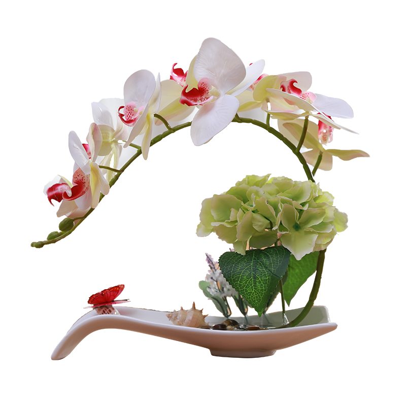 欧式手感胶蝴蝶兰花艺套装摆件简约家居客厅餐桌装饰假花绢花摆设