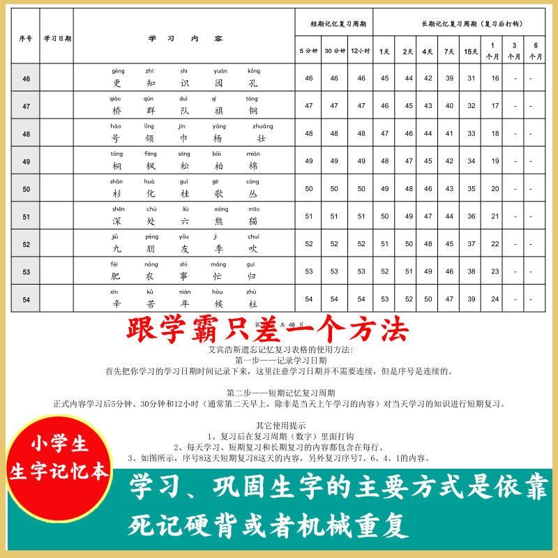 寒暑假小学1-6年级生字艾宾浩斯记忆法基础记忆神器打卡学习本