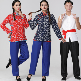 陕北农民阿宝演出服装阿庆嫂村姑装秧歌舞台表演服碎花采茶女服装