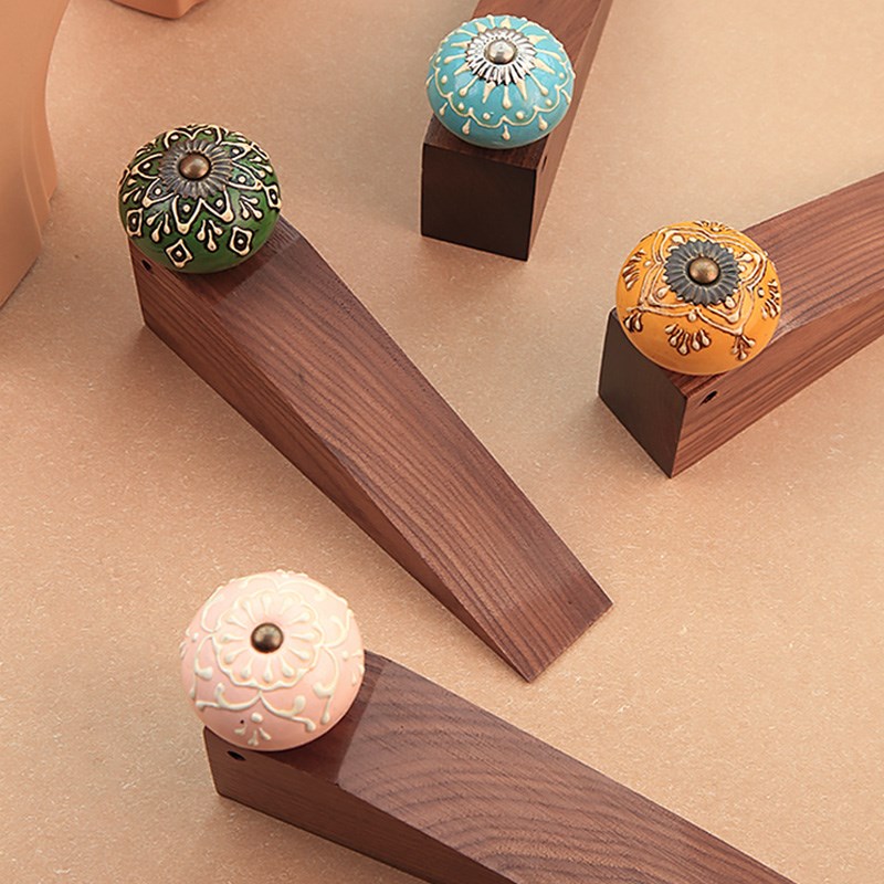 复古手绘日式胡桃木门塞门档门阻防撞顶门器防风安全门卡固定堵门