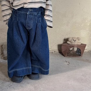 暮晨家新款秋装2024男童超宽松牛仔裤中小童森系洋气阔腿裤长裤