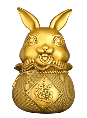 铜兔子摆件纯铜钱袋福兔十二生肖兔家居办公室桌面装饰金钱元宝兔