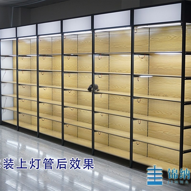 锦纳单面铁质转印木纹带LED灯箱超市文具孕婴货架精品展示储物架