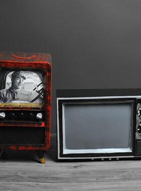 欧璟美 复古老式铁皮电视机模型 摄影道具服装店铺咖啡厅酒吧装饰